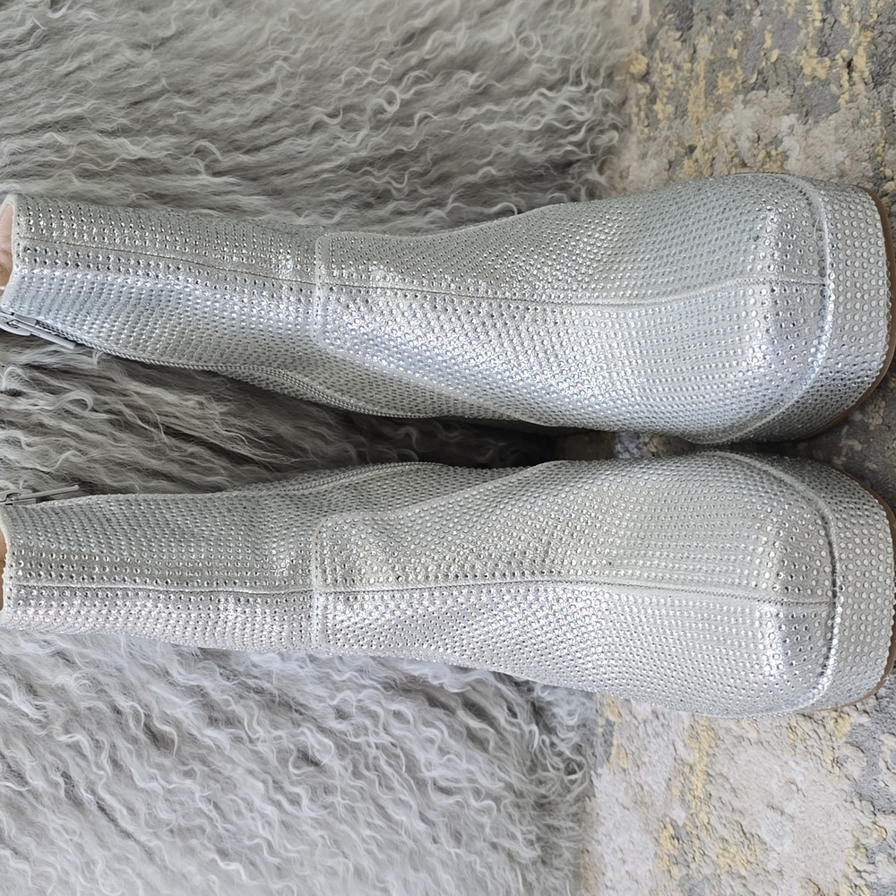 Mia Iva Silver Platform Boots | Sparkly Block Heel Ankle Boot| Size 7.5 - Picture 4 of 17